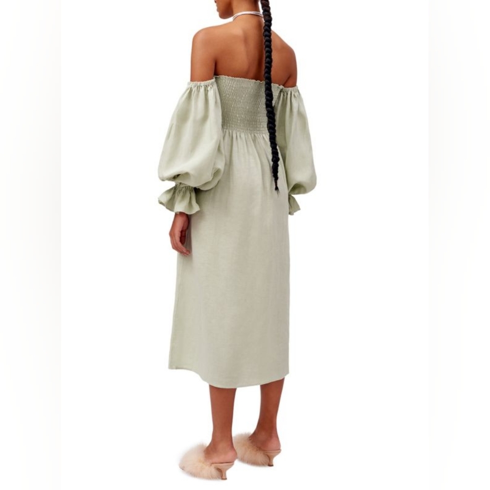 Sleeper 100% linen sage green atlanta midi dress, medium - Picture 4 of 14